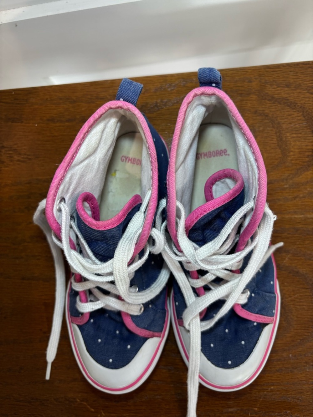 Gymboree Navy High-Top Sneakers with Rainbow and Pink Trim polka dots - Picture 6 of 12